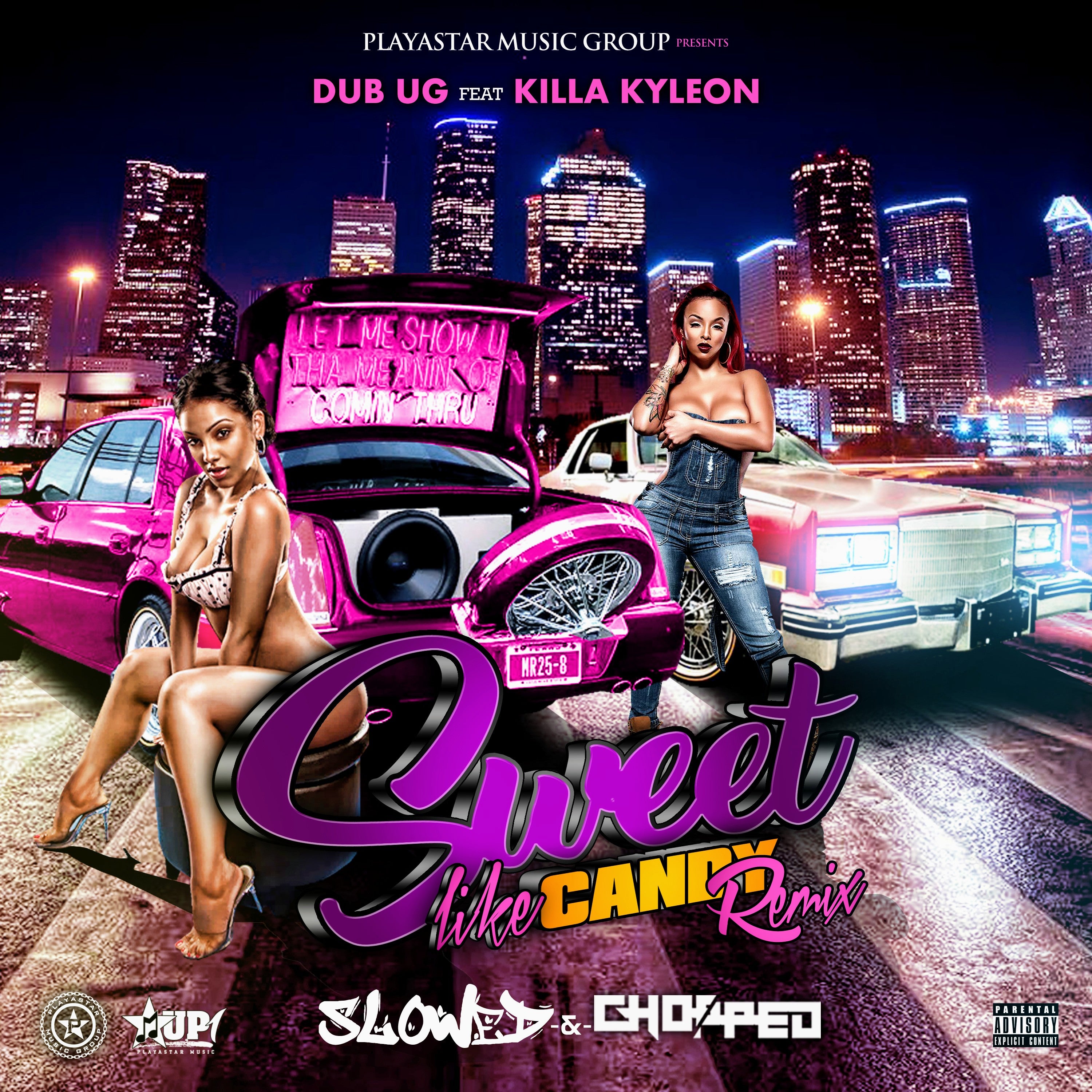 "Sweet Like Candy Remix (Slowed & Chopped) -Hip Hop Single Cover Art featuring colorful neon lights and vibrant design by UP1 Playastar Music"